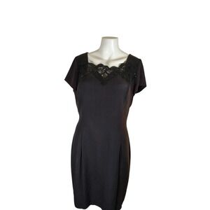 Jessica McClintock Gunne Sax Black Lace Beaded Square Neck Short Sleeve Dress